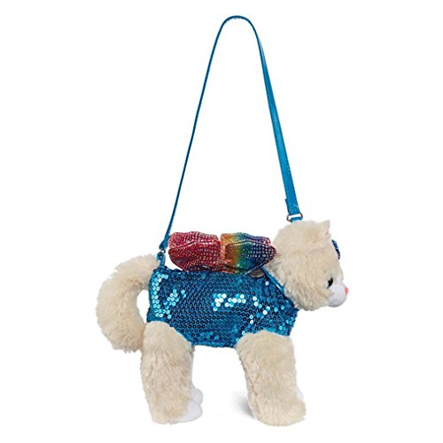 Poochie & Co Girl s Plush Kitten Purse - Blue Sequins Butterfly â€“ Chloe the Cat - Blue Collar and Strap with Rainbow Butterfly Wings and Bow