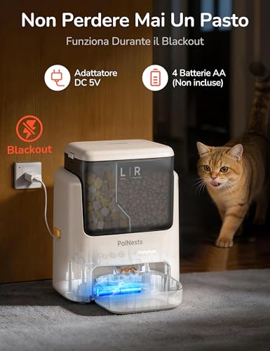 PalNests 5L Automatic Cat and Dog Food Dispenser, WiFi 2.4G/5G with APP, Dual Compartment Dispenser, Programmable Timer 1-10 Meals per Day for 1-12 Servings, 304 Stainless Steel Bowl