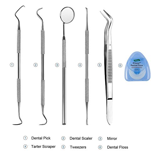 Elinne Dental Hygiene Kit 5 Piece Dentist Tools AntiFog Mirror
