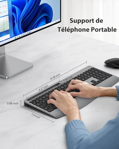 TECURS Ergonomic Wireless Keyboard with Wrist Rest, 2.4G Wireless Quiet Rechargeable Keyboard with Copilot, Backlit, AZERTY Computer Keyboard for Windows 11/10/8/7/Vista/XP, Linux