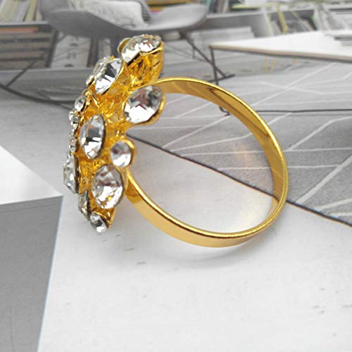 Joyindecor Napkin Rings Set of 6 - Crystal Flower Rhinestone Napkin Ring Holder for Wedding Party Home Kitchen Dining Table Linen Accessories (Golden-1)
