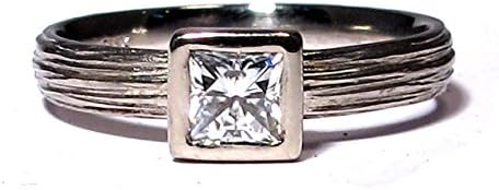 White Gold Moissanite Wood Texture Engagement Ring