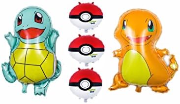 Large Pokemon Balloons Set of 5 Birthday Party Balloons Charmander Squirtle over-2-feet-tall 26" Pokeballs 18"Decoration Party Supply by HM Supply
