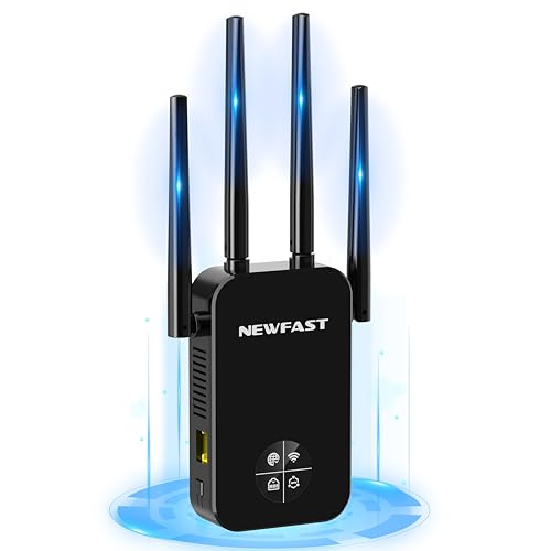 NEWFAST Repetidor WiFi AC1200 Amplificador Señal WiFi 5GHzy2,4GHz Amplificador Wi-Fi, 4 * 3dBi Antenas, Punto de Acceso con Cobertura de 360°,Extensor Wi-Fi