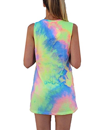 ZANZEA Damen Ärmellos Rundhals Mini Kleider Bunte Lose Longshirt Oversize Tank Tops – Bild 4