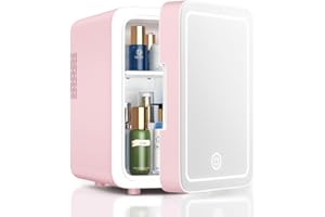 CUTIEWORLD Skincare Fridge With Dimmable LED Light Mirror, 4L Makeup Mini Fridge for Bedroom, Car, Office & Dorm, Cooler & Warmer, Portable Small Refrigerator for Cosmetics, Skin Care and Food, Pink