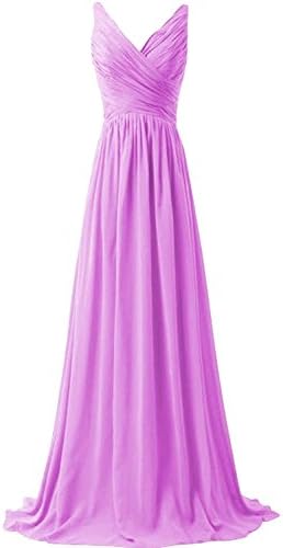 Sunvary Woman A-line Chiffon Bridesmaid Dresses Wedding Guest Gowns Mother of the Bride Dress Prom Gown Long US Size 12- Silver