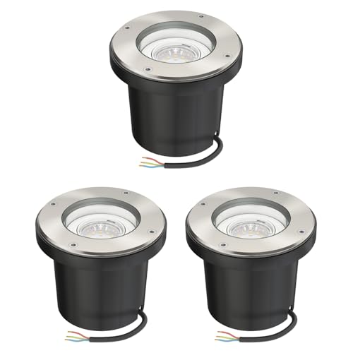 ledscom.de 3 pcs. recessed Floor Light BOFU for Outdoors swivelling Stainless Steel Round IP67 150mm Ø incl. LED lamp (White, 2.076W, 206lm, 110°)