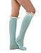 Knee High Crochet Boot Socks for Women Cotton Knit Lace Trim Leg Warmers with Button