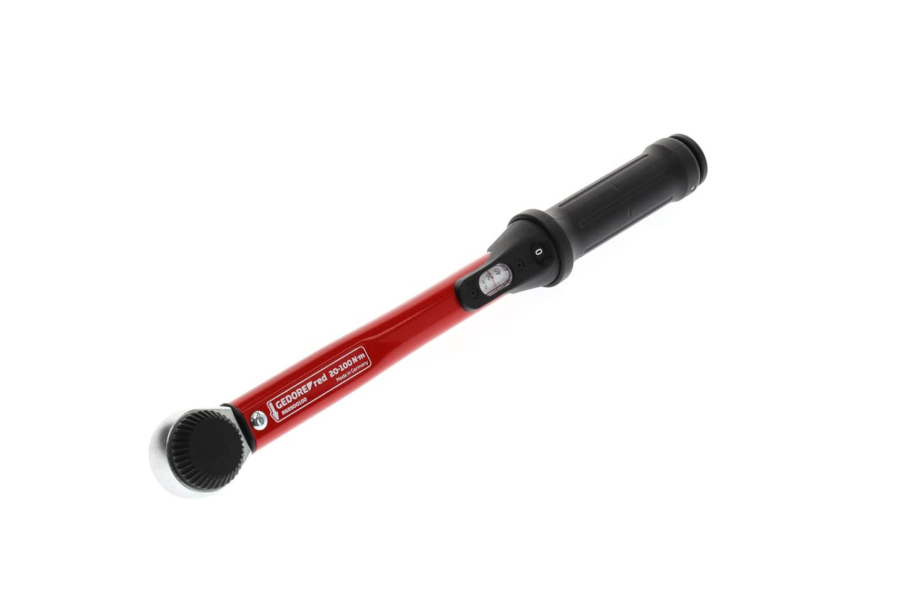 GEDORE Red Torque Wrench for Left and Right Thread, 1/2 Inch, 20-100 Nm, Steel Tube, Red/Black