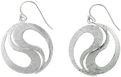 Takobia Women's Scratched Silver Plated Ying Yang Design Pendant - .925 Sterling Silver French Wire Earrings