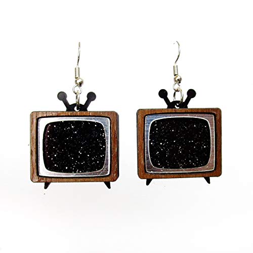 Nostalgic Mod CRT Static Screen TV Statement Dangle Earrings, Classic Television Jewelry - Thumbnail 3