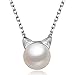 Wicary Cute Sweet Cat S925 Sterling Silver Pearl Earrings Ear Studs Gift for Women