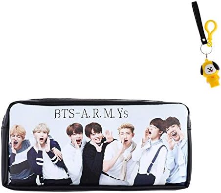 Fancyku Kpop BTS Bangtan Boys Pencil Case BTS Pouch Coin Bag School Supplies BTS Stationery Gift Zipper Bag with Key Chain (H05)
