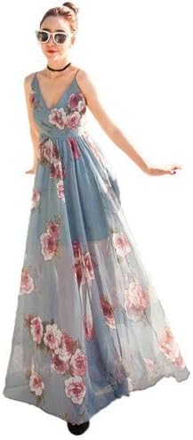 Amazon 冬萌 Fuyumoe ワンピース ドレス チュニック ロング イブニングドレス レディース 吊りワンピース 花柄 シフォン ベアバック パーティー 宴会 二次会 お呼ばれ リゾート ビーチ プール 忘年会 パーティードレス 通販