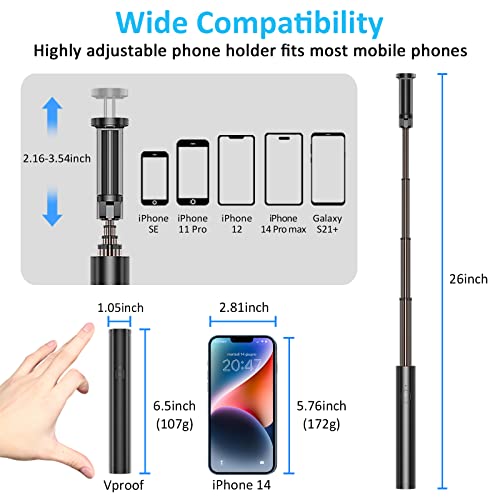 Vproof Monopod Selfie Stick Bluetooth, Lightweight Monopod Aluminum All