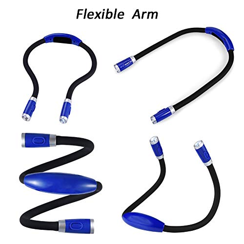 LED Book Light Rechargeable Neck Reading Light, LUXNOVAQ 4 LED Hug Light USB Knitting and Crocheting Lamp with Flexible Arm & 3 Adjustable Brightness for Bookworms Bed Reading, Blue - Thumbnail 3