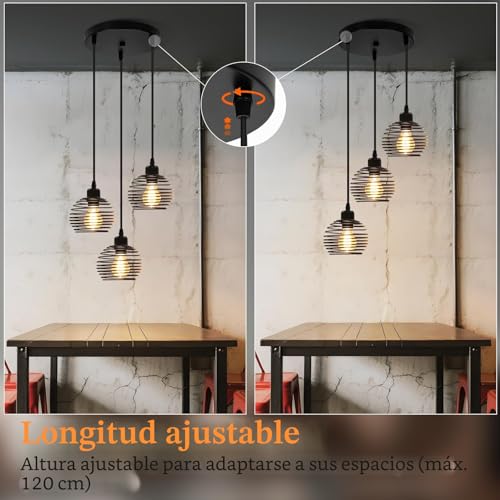 ZMH Vintage Black 3 Light Pendant Light with Cage E27 | Industrial Metal Design with 120cm Adjustable Cord for Dining Room Bulbs Not Included