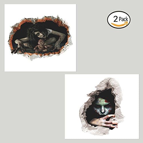 Wall Stickers Halloween 3D Horror Ghost Stickers Removable Broken Female Ghost Wall Stickers Waterproof Home Decor Strong Paste Kid Room Bedroom Living room decoration（2 PACK)