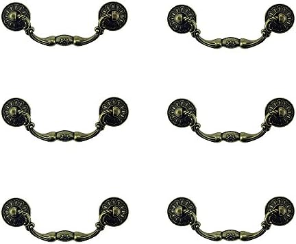 6 Pack Antique Brass Cabinet Dresser Drawer Handles Pulls (Double A)