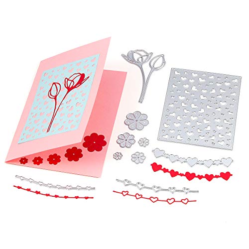 PARBEE 4 PCS Heart Shaped Cutting Dies Heart Vine Rose Flower Die Cuts for Valentine's Day Wedding Card Making Scrapbooking