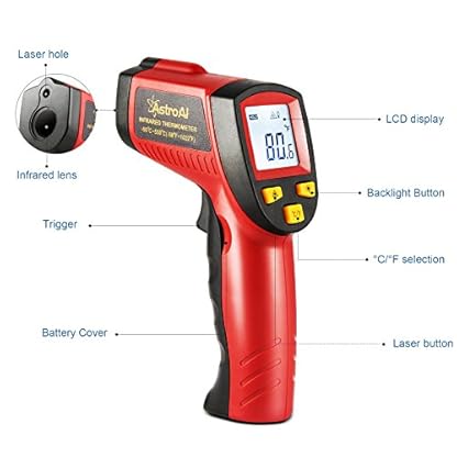 AstroAI Digital Laser Infrared Thermometer, 550 Non-contact Temperature Gun with Range of -58℉~1022℉ (-50℃～550℃), Red - Image 3