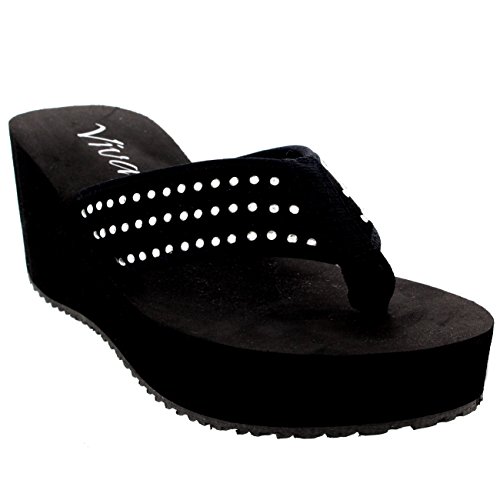 Womens Wedges Platform Diamante Summer Flatform Flip Flops Pumps