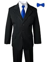 Boys Pinstripe Suit with Matching Tie and Bow Tie Black-Royal Blue 2T