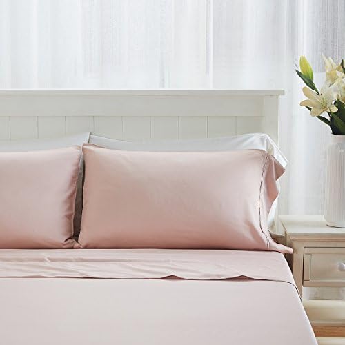 Premium 100% Organic Bamboo Fiber 4 Piece Sheet Set, Fits Mattress up to 18" Deep - Queen, Rose