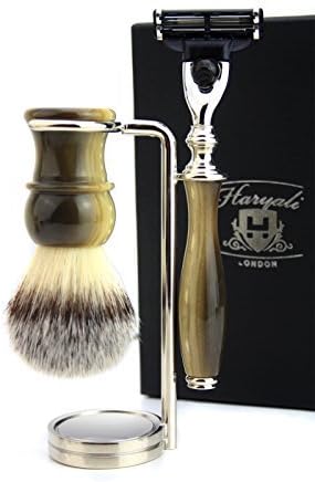 Haryali London 3 Edge Shaving Razor With Synthetic Badger Hair Brush and Stand Perfect Shaving Kit For Mens