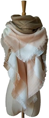 YCHY Women's Super Soft Large Tartan Fashion Scarf Best Gift Wrap Party Shawl (Light Grey-pink)