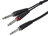 Monoprice 1/4 Inch TRS Male to two 1/4 Inch TS Male Insert Cable Cord -  (3 Feet) - Black