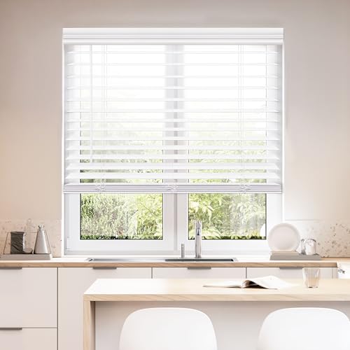 DEZ FURNISHINGS Cordless 2" Faux Wood Blind, 45.25" W x 84" H, White