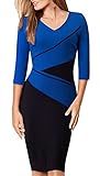 HOMEYEE Women's Elegant Patchwork Wear to Work Pencil Sheath Dress B384 (12, Blue+3/4 Sleeve)