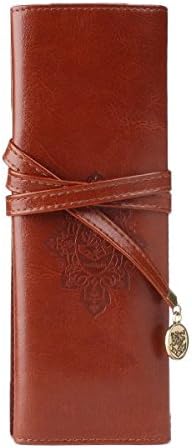 Cherry Blossoms Pattern Cases Roll Up PU Leather Pencil Bag Pen Case Makeup Cosmetic Pouch