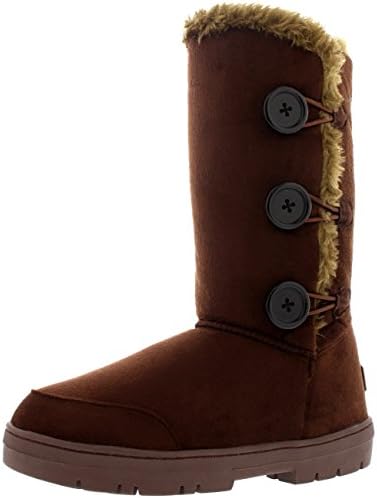 Womens Triplet Button Waterproof Winter Snow Boots - Brown - 8 - BRO39 AEA0156
