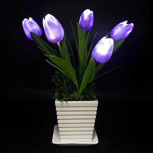 Beautiful Tulip Night Light, LED Flower Night Light 5 Bloom Tulips, Advanced Simulation Artificial Flower Bonsai with LED Lighting (Romantic Purple)