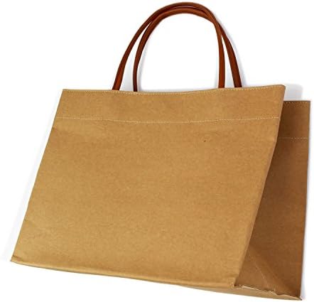 WORTHTRYIT Women's Tote Handbag Reusable Waterproof Kraft Paper Brown Shopping Bag(15.2" 8.3"11.5")