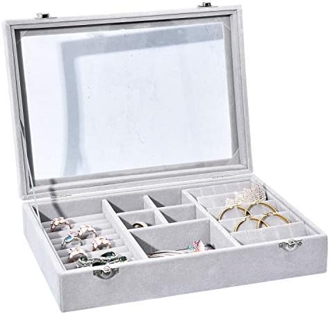 NXhome Jewelry Box for Women with 1 Drawers, Velvet Jewellery Storage &Organizer for Earring Bangle Bracelet Necklace and Rings Storage Flannel Jewelry Trays, Vintage Gift Display Case