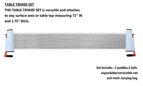 Win SPORTS Table Tennis Paddle Set with Retractable Net,Play Anywhere Ping Pong Net for Any Table,2 Table Tennis Paddle Rackets,3 Ping Pong Balls,Storage Case - Thumbnail 7