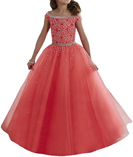 KuiDaDa Big Girls' Rhinestones Princess children Pageant Dady Dance Dresses 10 US Coral