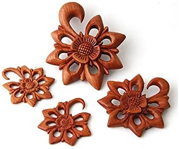 Amazon ペアオーガニック花トライバル花柄デザインサウォウッドフック耳プラグゲージ ボディピアス 通販