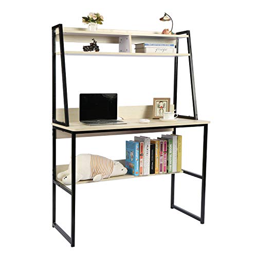 HOME BI Multi-Functional Computer Desk with Hutch and Storage Bookshelf Writing PC Laptop Study Table Workstation for Home Office, 39.37" x 18.9" x 54.5"