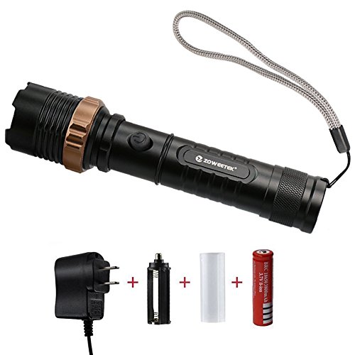 Zoweetek Adjustable Focus 1200 Lumens LED Tactical Flashlight with 5 Light Models for Hiking, Night Fishing, C