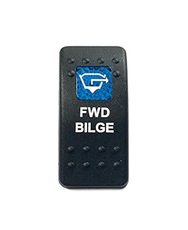 Euro Rocker Switch Cover with Text, Black with Blue Lens. Contura II, Fits Carling, Cole Hersee, Blue seas