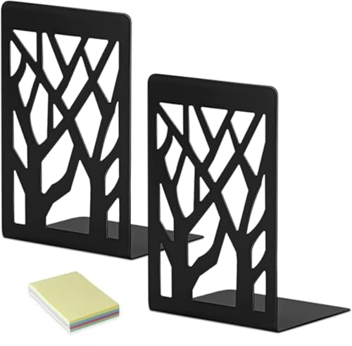 DARUITE Metal Book Ends for Shelves, Bookends Heavy Duty, Book Stopper Decorative Tree Unique Design Bookend for Home School Office Library, Student Teacher Bookworms Gift (Black, 1 Pair)