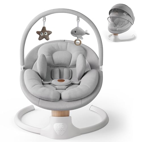 Baby Swings for Infants, FasonBaby Electric Baby Swing with Music Speaker, 5 Speeds, Remote Control and Bluetooth - Portable Infant Swing for Indoor and Outdoor (Gray)