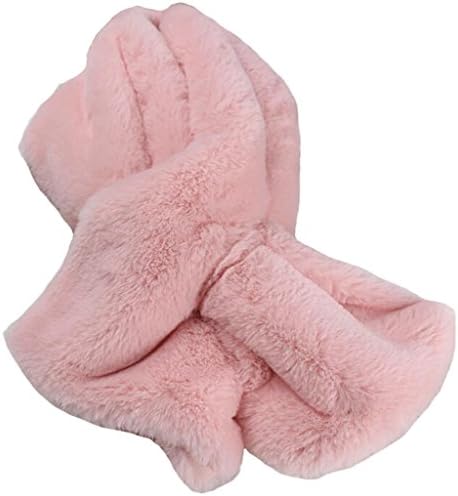 Adrinfly Women Plush Collar Scarf Rectangle Faux Fur Textured Loophole Bow Scarf Pink