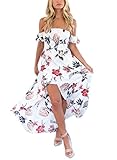Women's Summer Boho Off The Shoulder Long Maxi Casual Dresses Split (M, C2836-White)