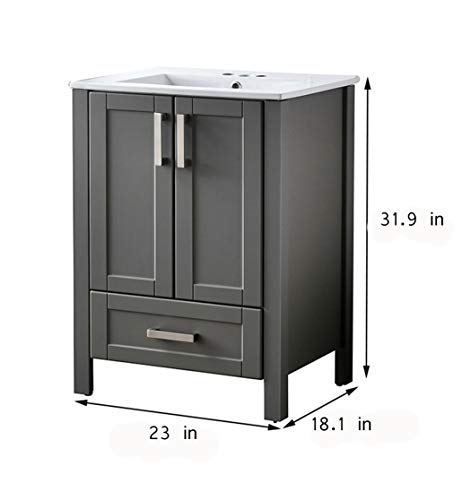 VCCUCINE Modern 24" Dark Gray Bathroom Sink Vanity Combo, Stand Bathroom Cabinet with Ceramic Sink